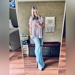 G&G Pink Floral Ruffle V-Neck Peplum Blouse